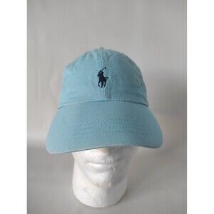 Vtg Ralph Lauren Polo Hat Cap Leather Strap Back Carolina Blue Pony 90s Preppy